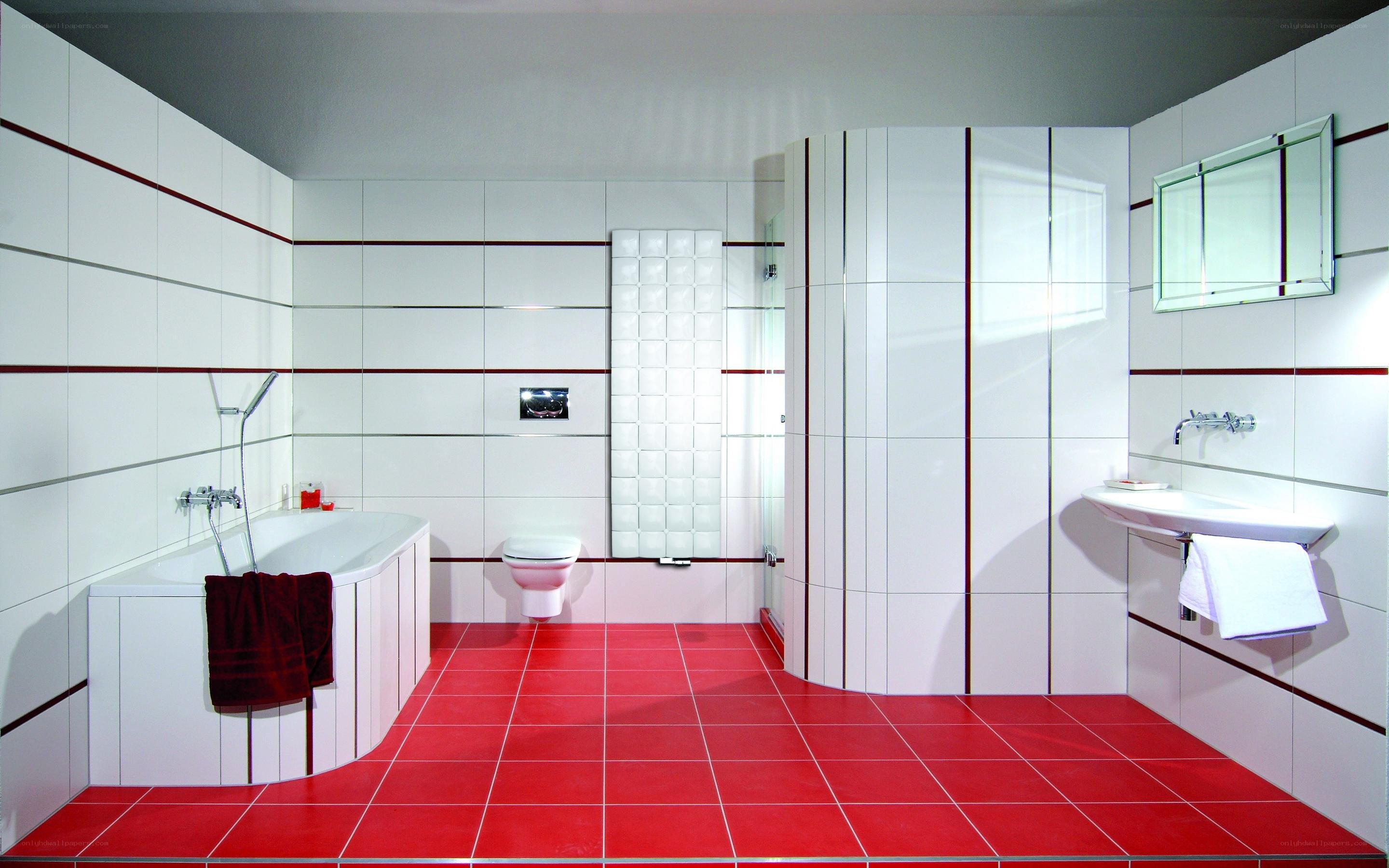 Modern bathroom with red tiles