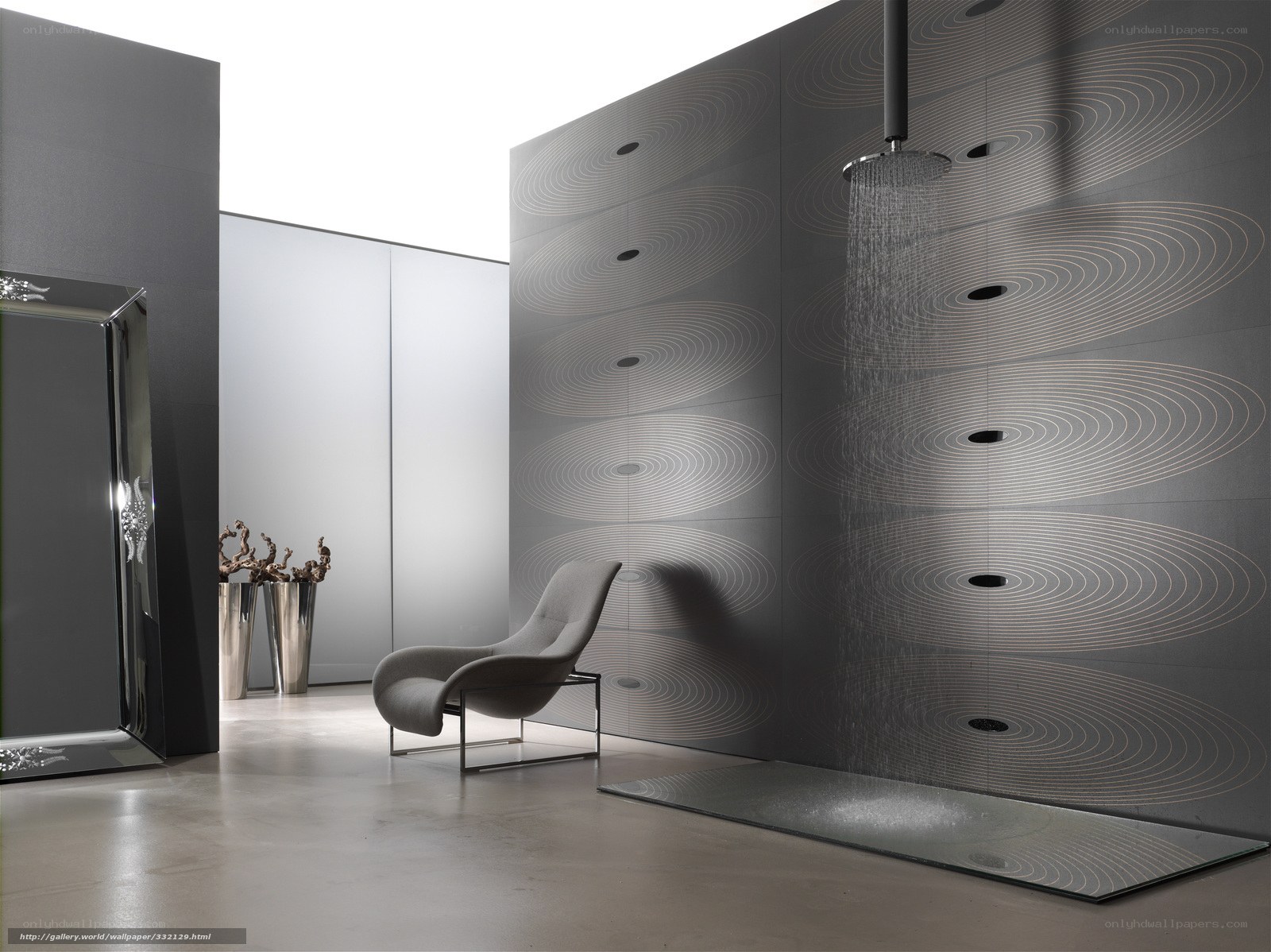 Modern bathroom with shower and chair