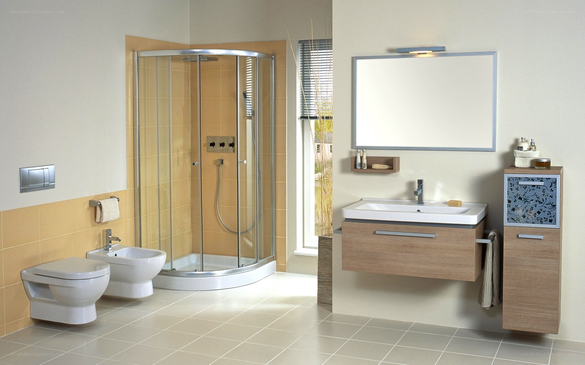 Modern bathroom with shower and vanity