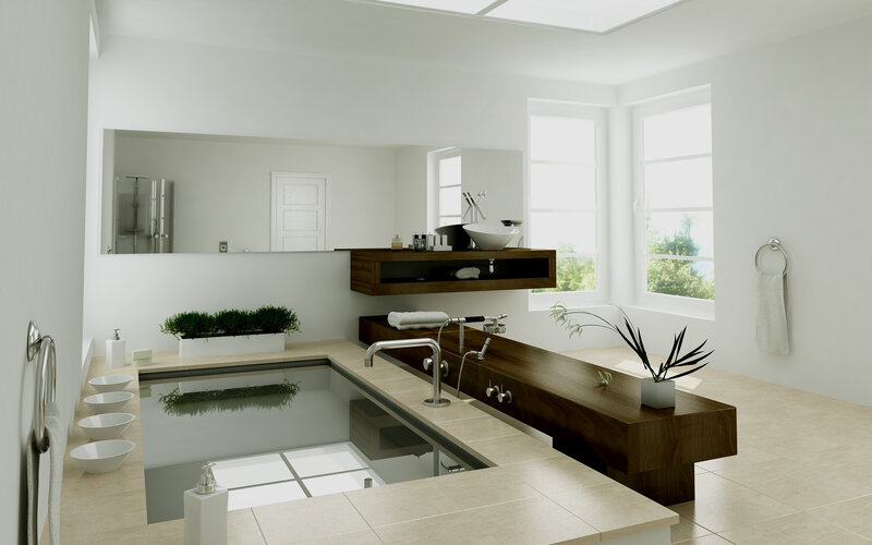 Modern bathroom with sunken tub