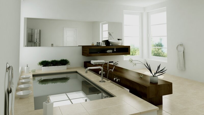 modern bathroom with sunken tub