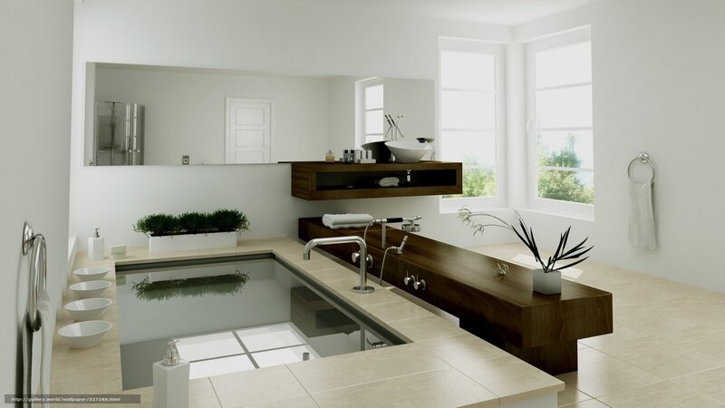 Modern bathroom with sunken tub