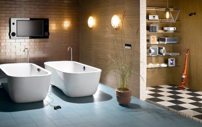 Modern bathroom with two bathtubs