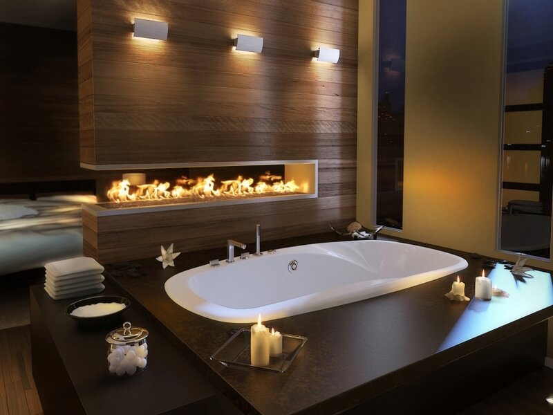 Modern Bathtub with Fireplace
