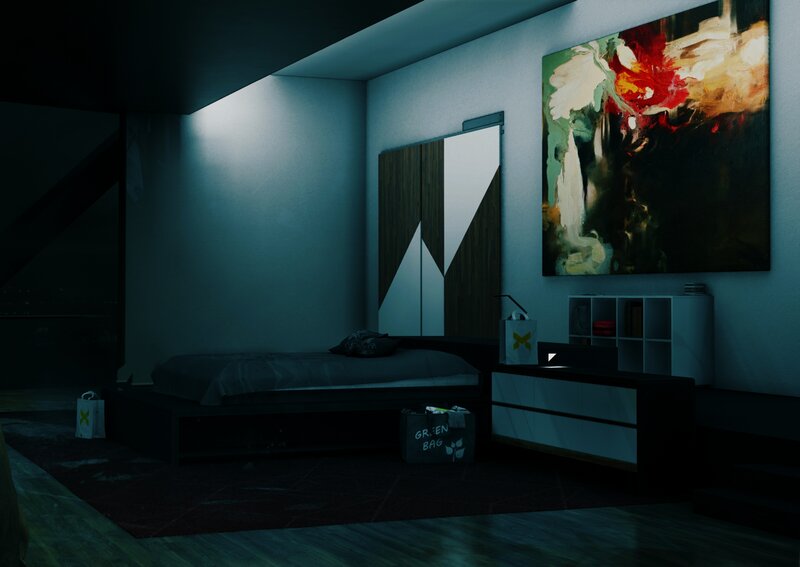 Modern Bedroom Interior — Black, Dark