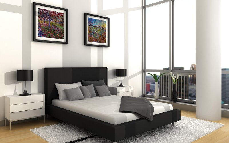 Modern Bedroom Interior — Black, Serene, Morning