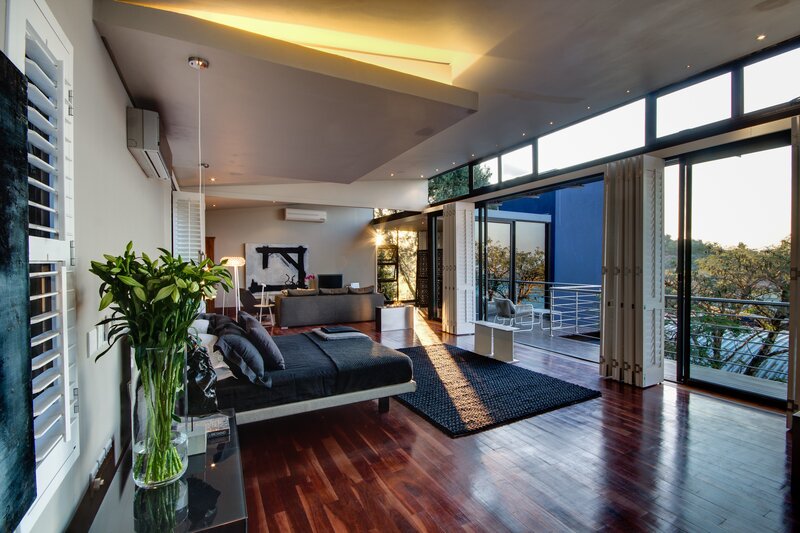 Modern Bedroom Interior — Black, Serene, Sunset