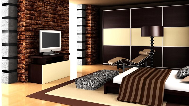 Modern Bedroom Interior — Brown, Contemporary, 3d Render