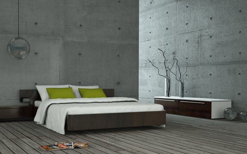 Modern Bedroom Interior — Gray, Minimalist, 3d Render, Bed
