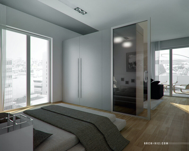 Modern Bedroom Interior — Gray, Serene