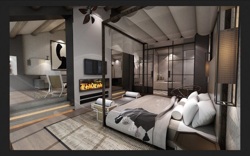 Modern Bedroom Interior — Gray