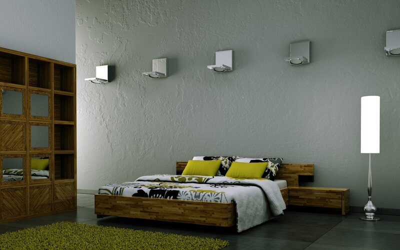 Modern Bedroom Interior — Green, Calm, 3d Render, Bed