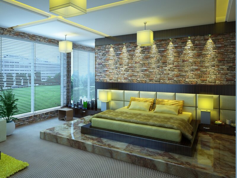 Modern Bedroom Interior — Green, Calm, 3d Render
