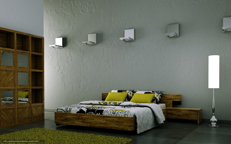 Modern Bedroom Interior — Green, Minimalist