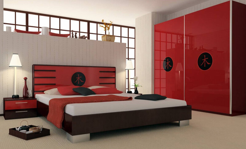 Modern Bedroom Interior — Red, Calm, 3d Render