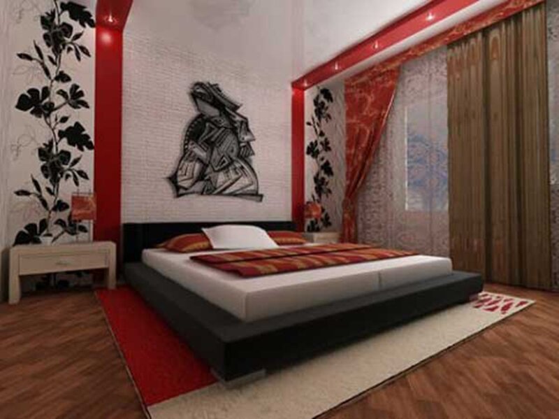 Modern Bedroom Interior — Red, Calm