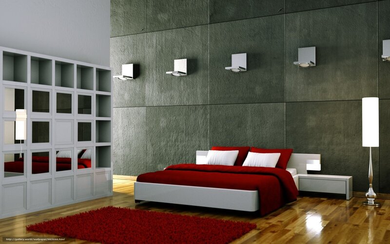 Modern Bedroom Interior — Red, Minimalist, 3d Render, Bed