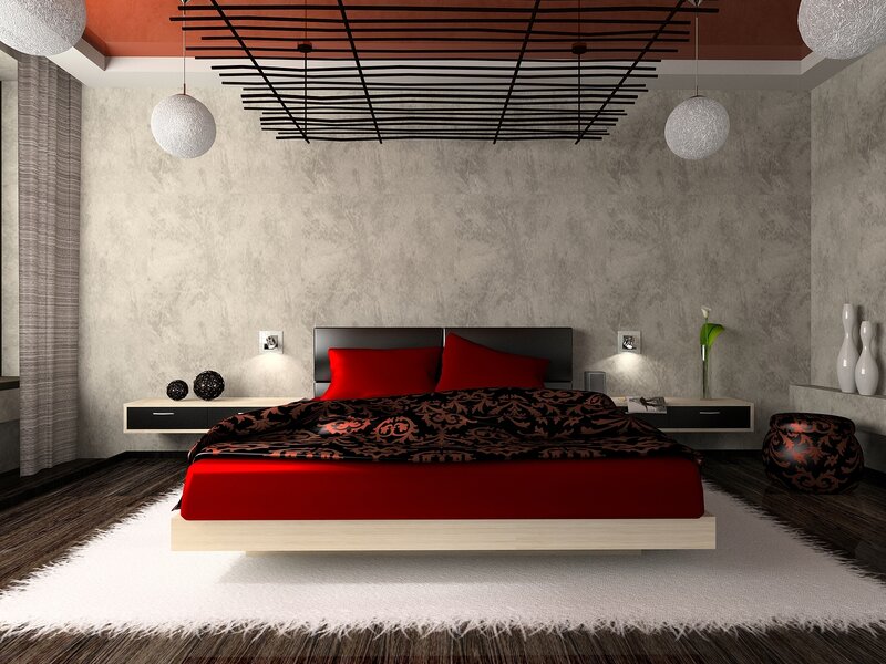 Modern Bedroom Interior — Red, Minimalist
