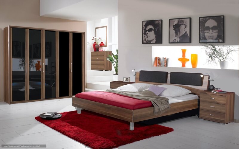 Modern Bedroom Interior — Red, Neutral