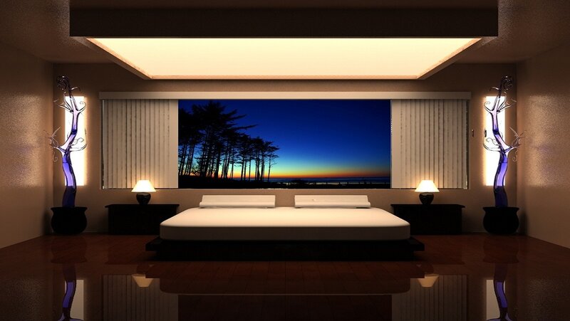 Modern Bedroom Interior — White, Serene, Night