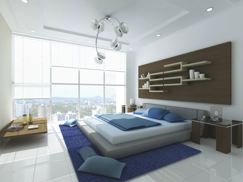 Modern bedroom with city view