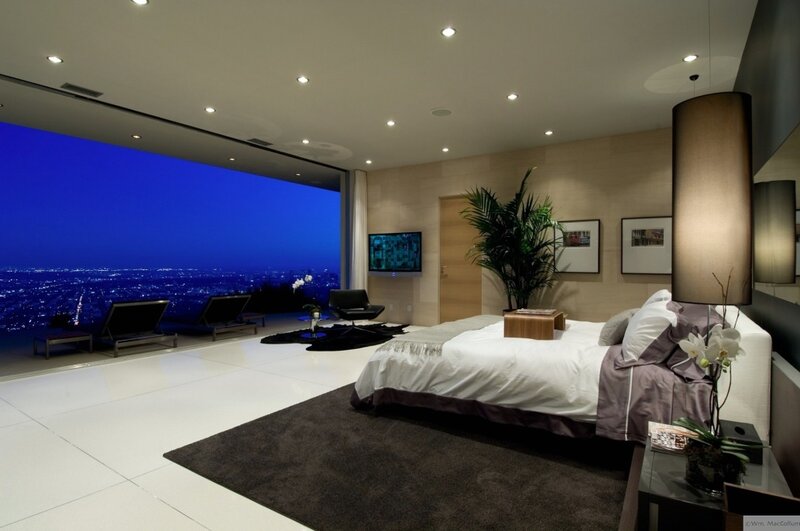 Modern bedroom with city view