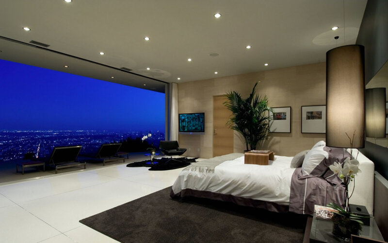 Modern bedroom with city view
