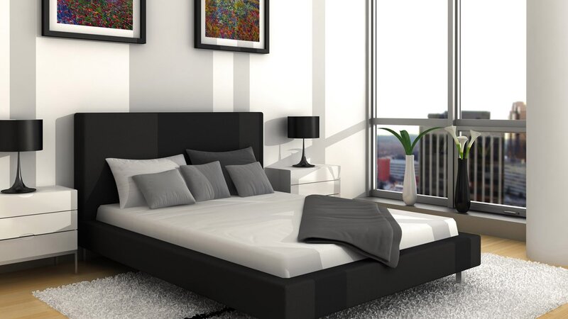 Modern bedroom with city view
