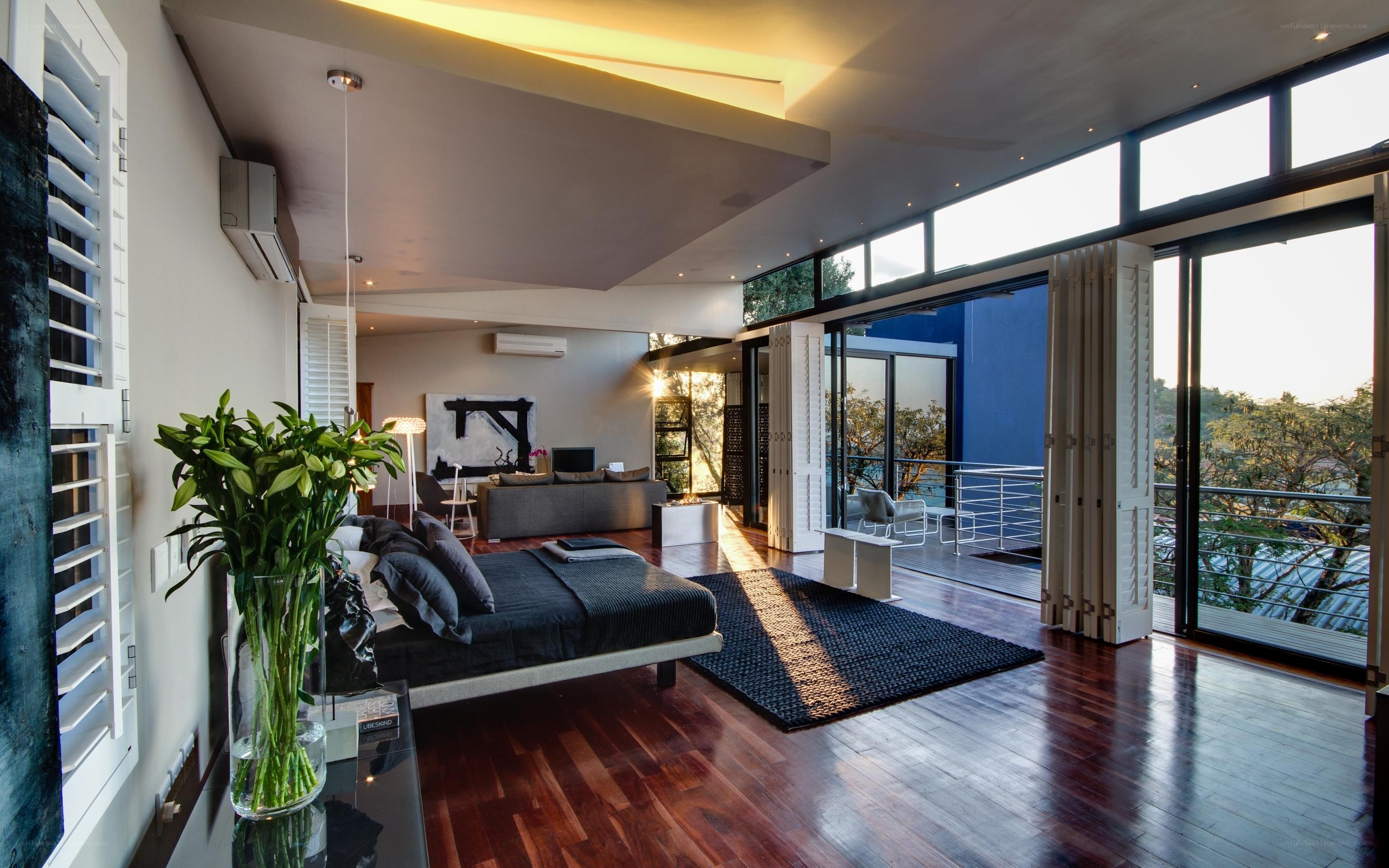 Modern bedroom with city view