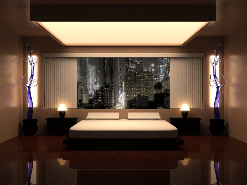 Modern Bedroom with City View — Black