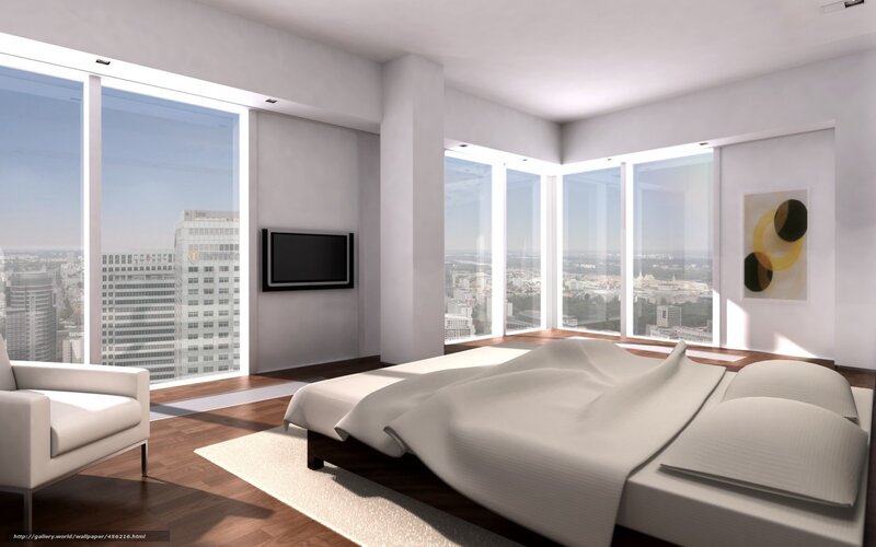 Modern Bedroom with City View — White, Serene