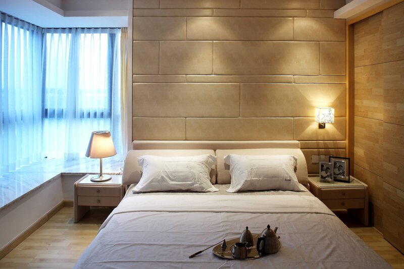 Modern bedroom with cozy lighting