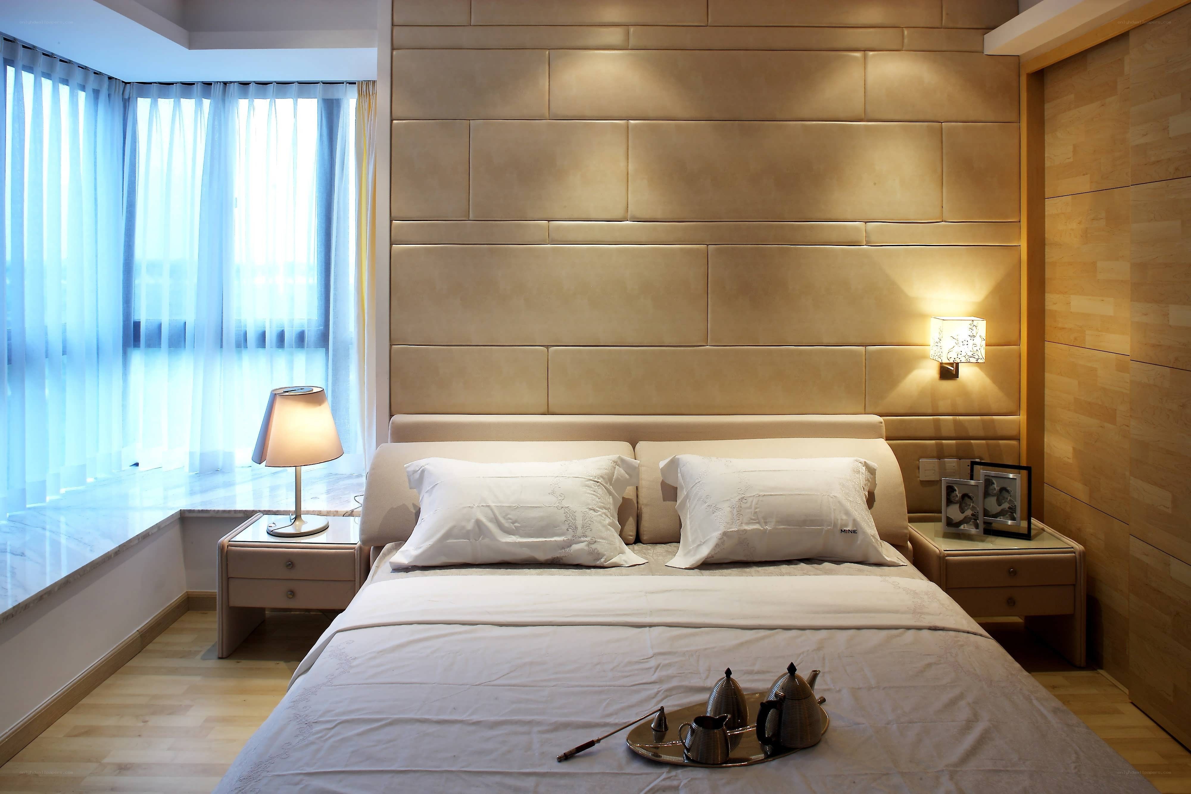Modern bedroom with cozy lighting