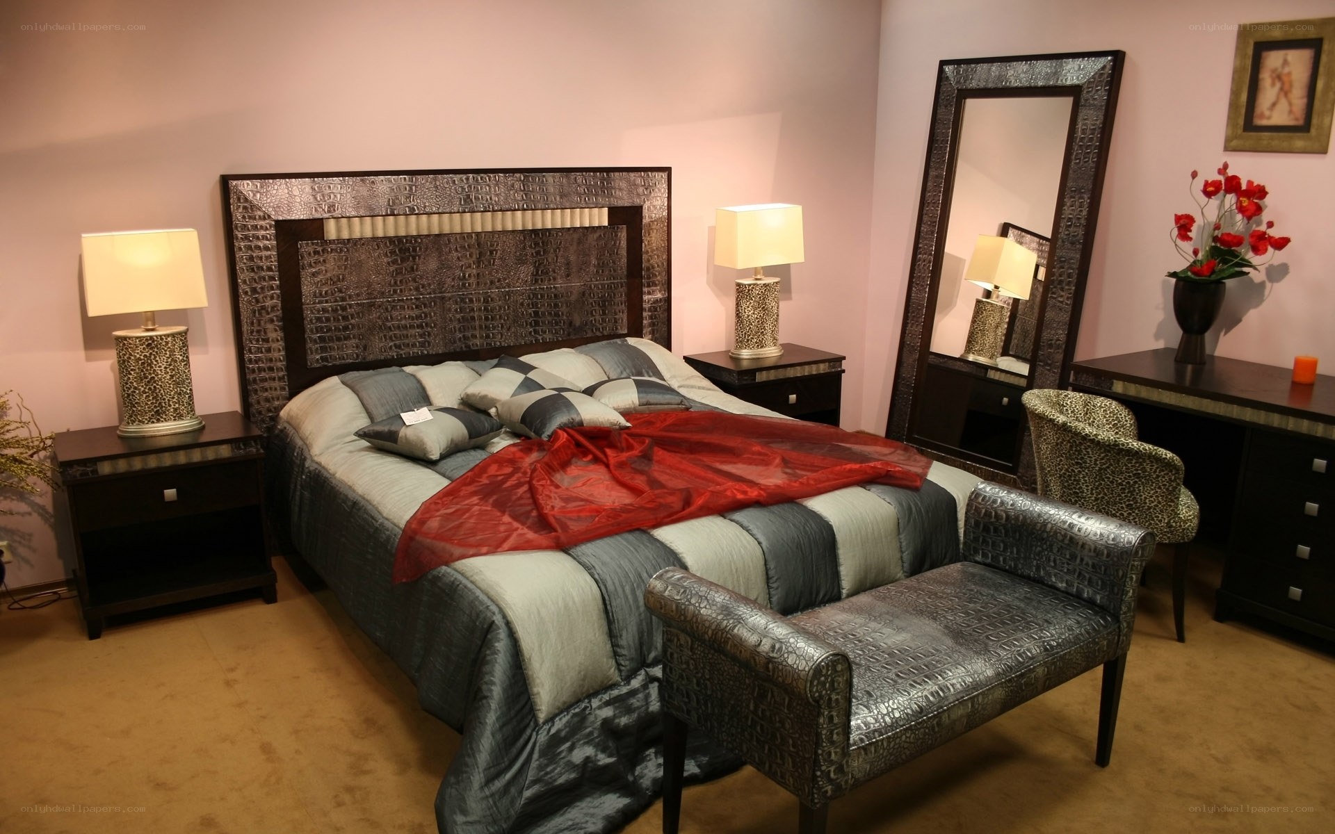 Modern bedroom with crocodile furniture