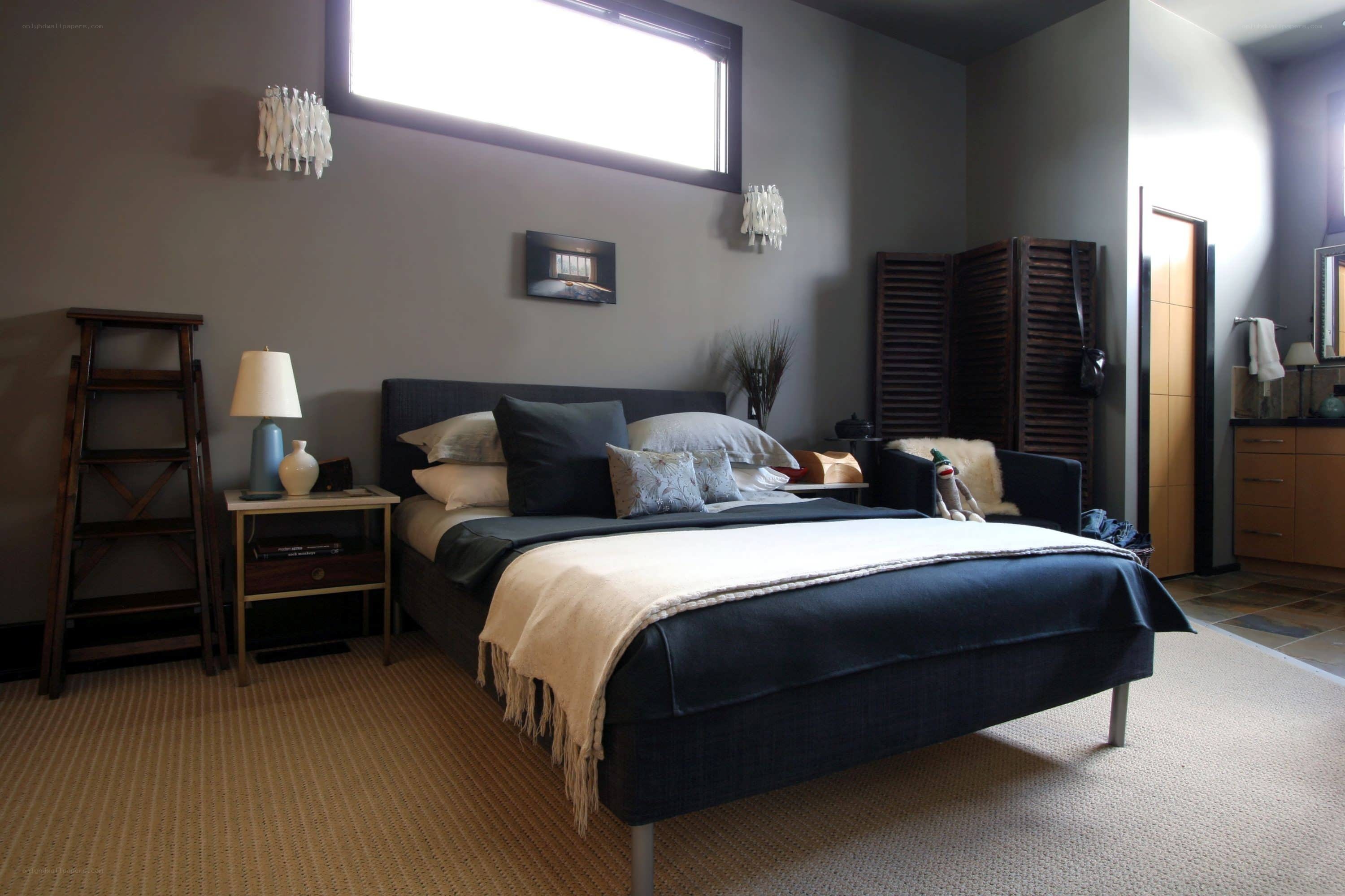 modern bedroom with dark accents