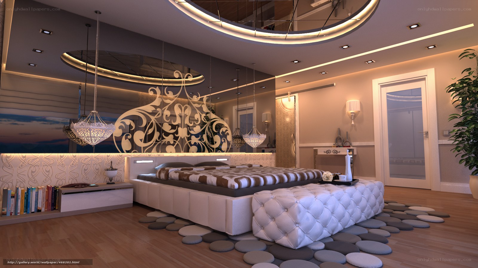 modern bedroom with decorative lighting