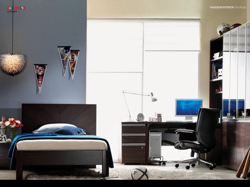Modern bedroom with desk setup