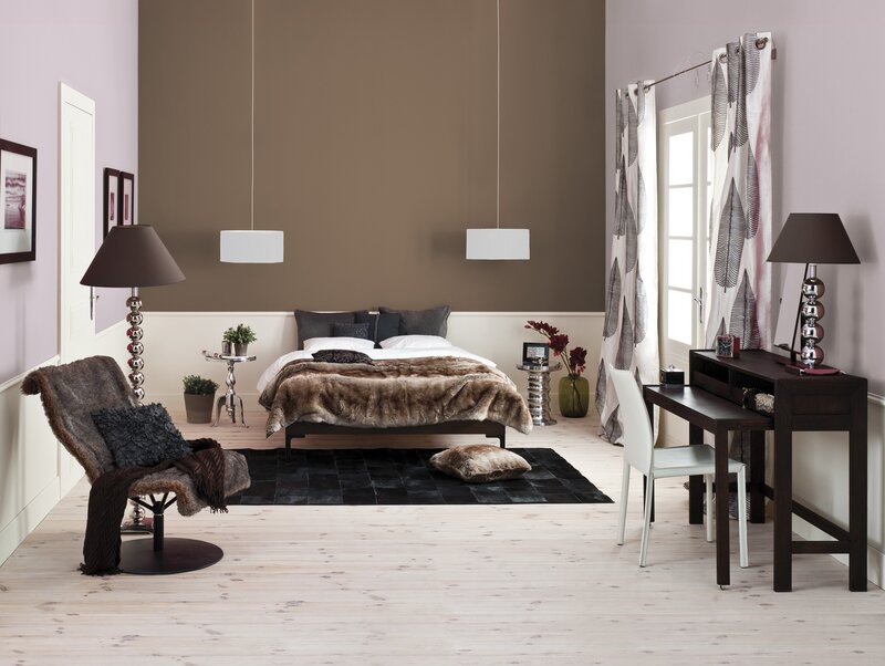 Modern bedroom with fur accents