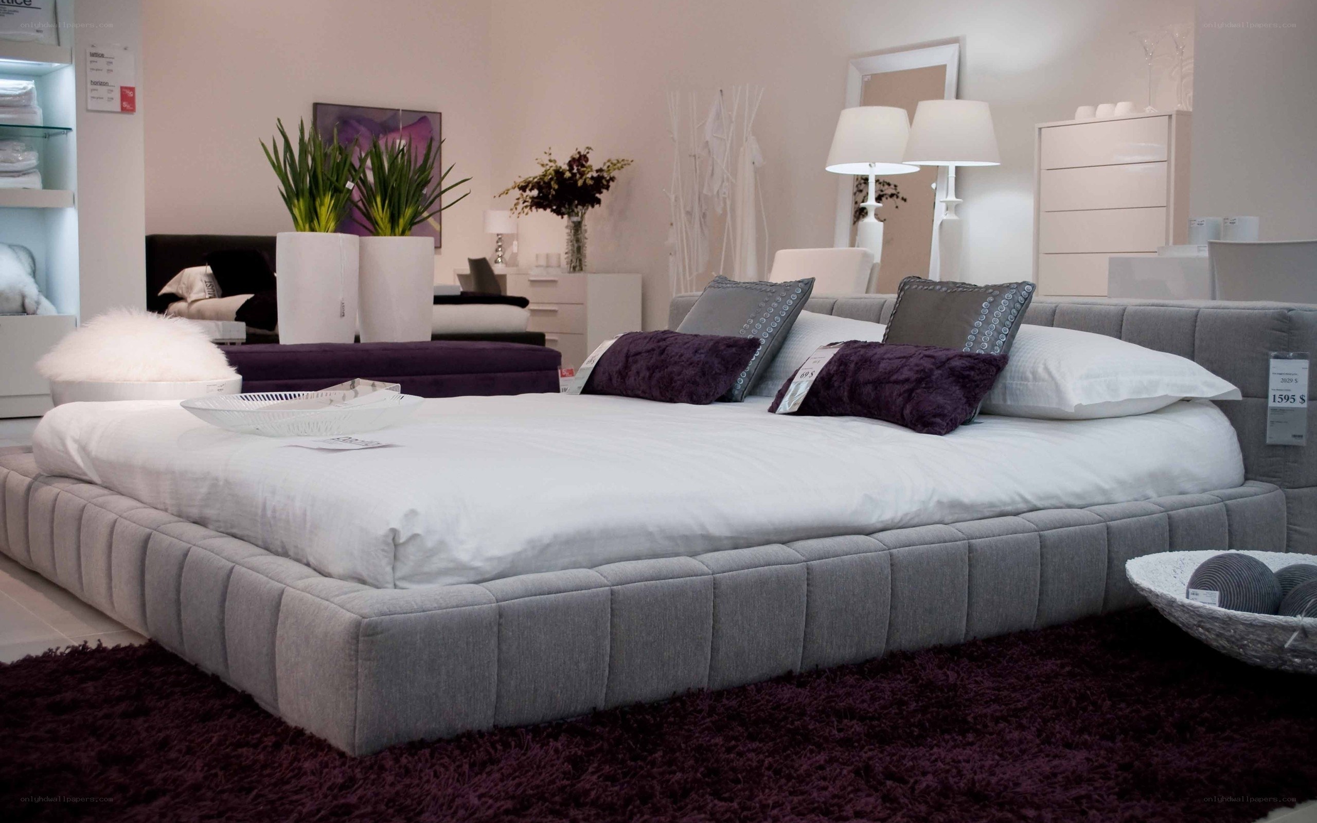 Modern bedroom with gray bed
