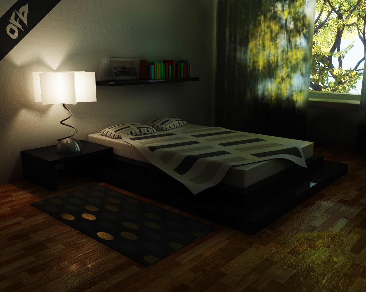 Modern bedroom with lamp