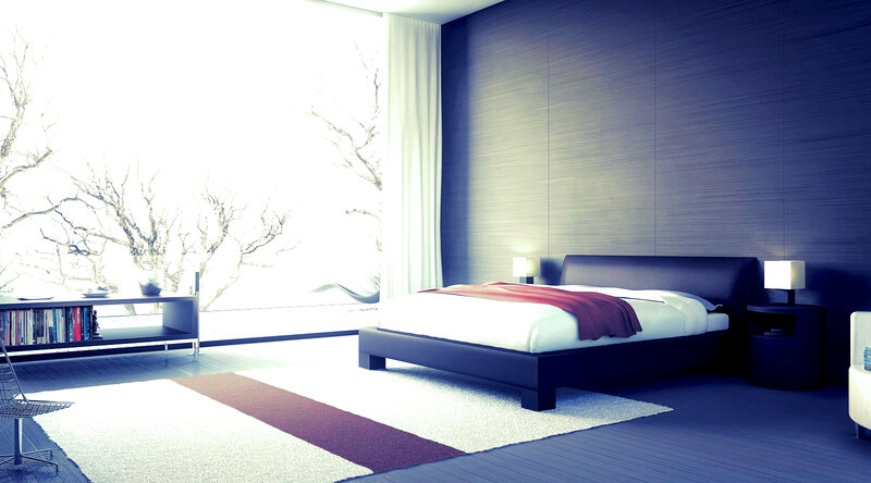 Modern bedroom with large window
