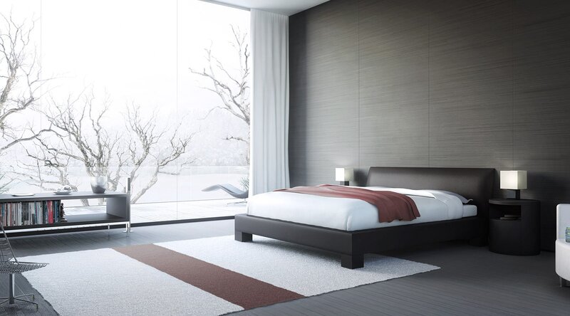modern bedroom with large window