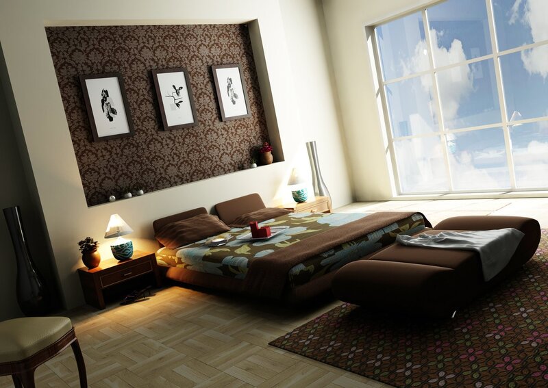 modern bedroom with large window