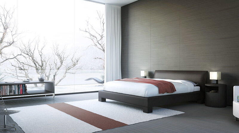 Modern bedroom with large window