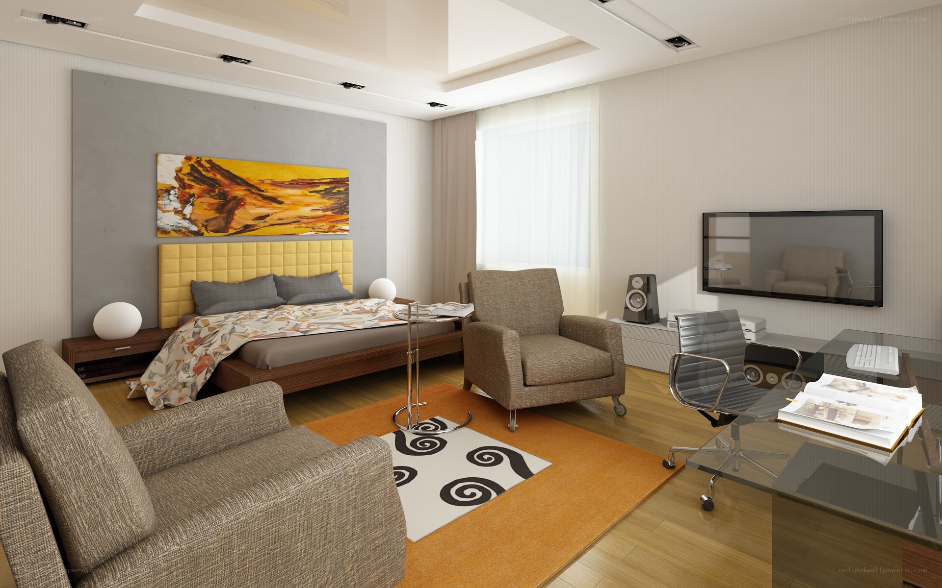 Modern bedroom with living area