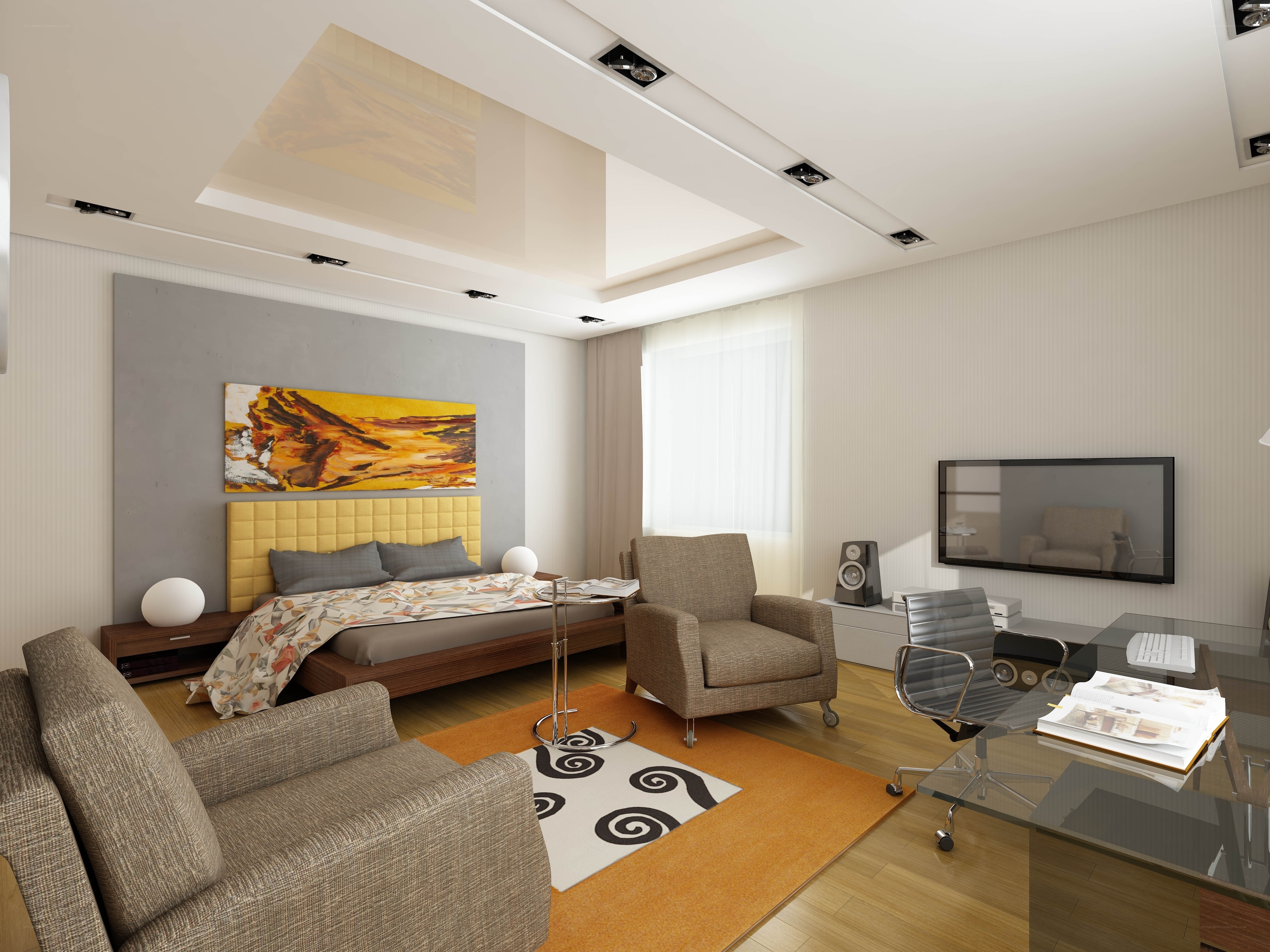 Modern bedroom with living area