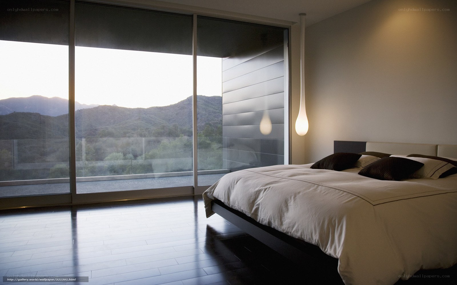 Modern bedroom with mountain view
