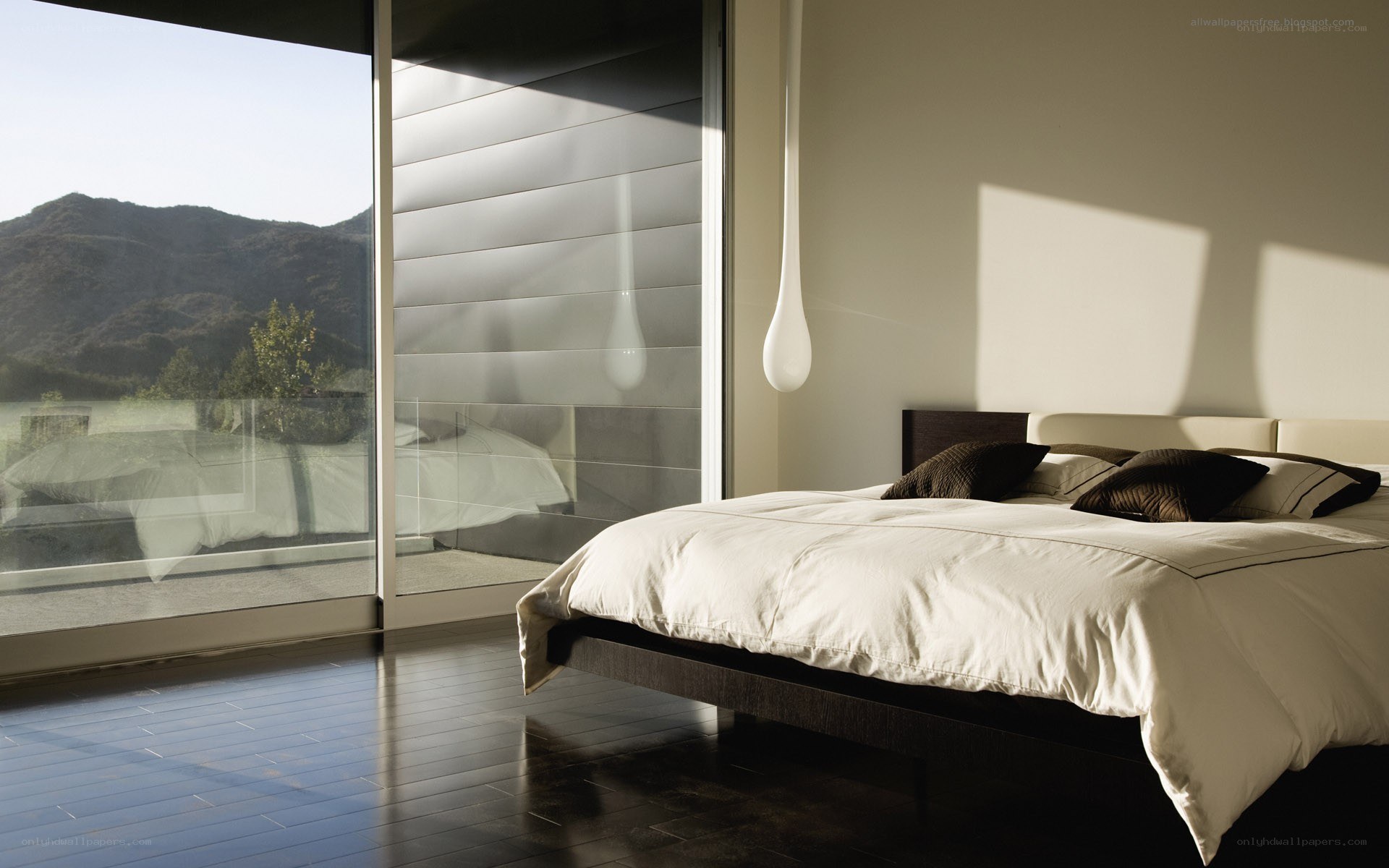 Modern bedroom with mountain view