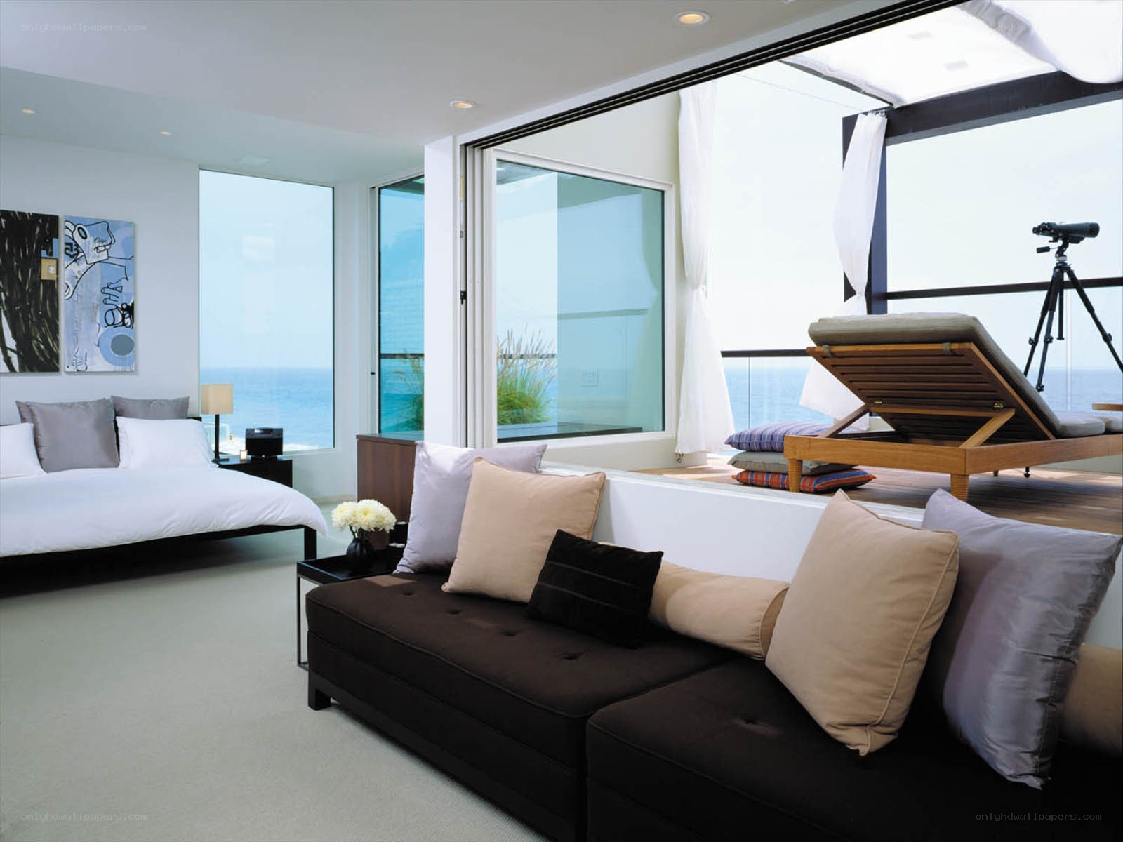 Modern bedroom with ocean view