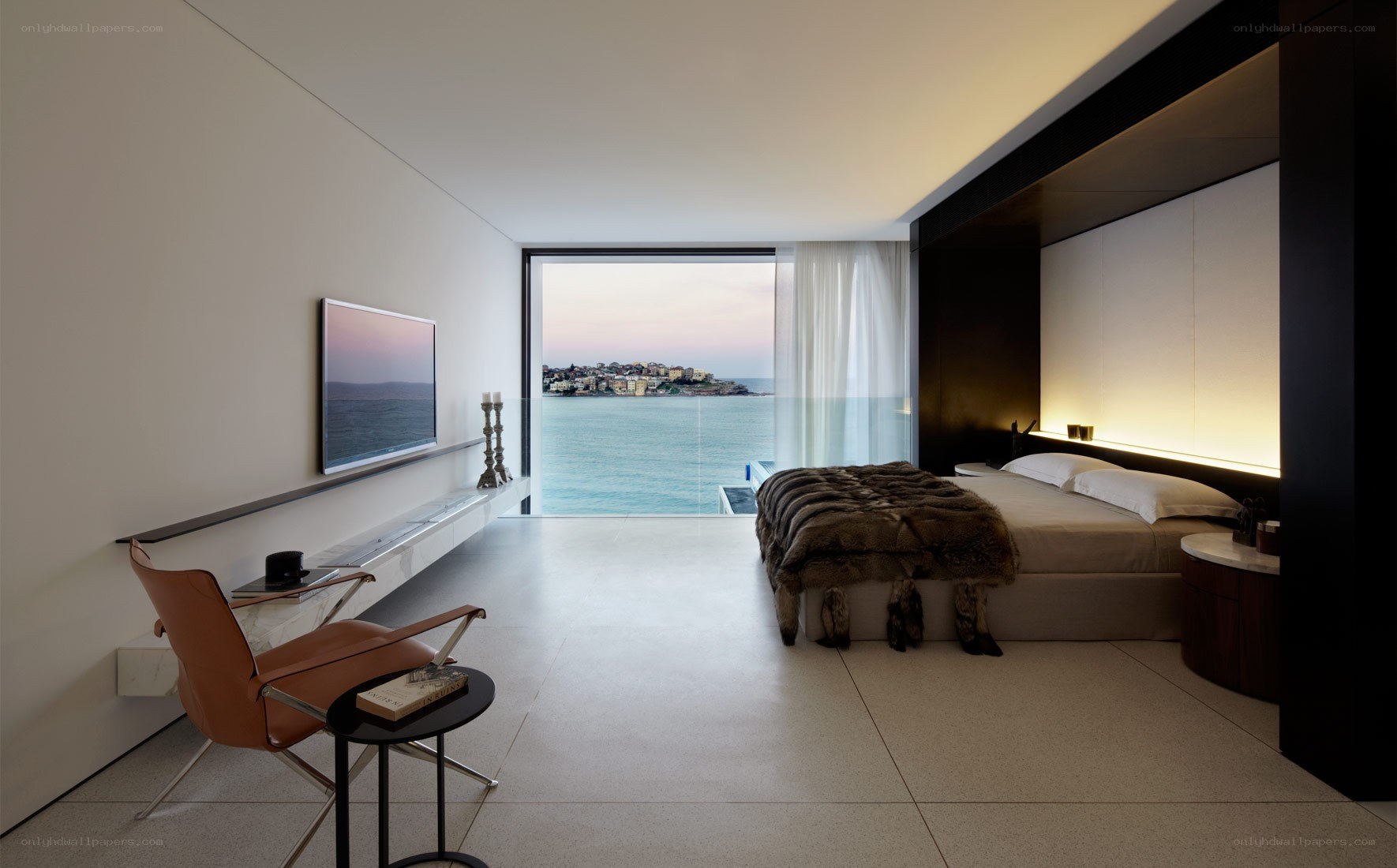 Modern bedroom with ocean view